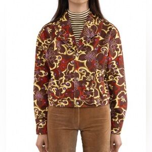 Gimaguas Zug Jacket Brown Retro Floral Cotton - Size Small
